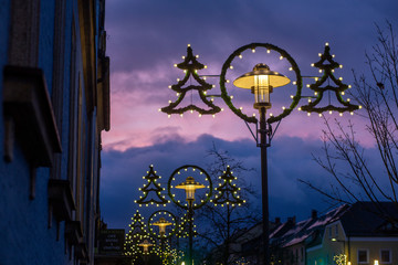 Fototapeta na wymiar Christmas lamps in Rehau, Germany.
