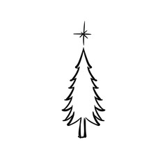 Obraz premium Christmas tree doodle pine tree sketch tree drawing holiday decoration star ornament retro Xmas