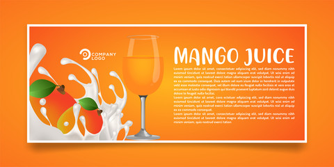 Background illustration of mango juice and milk. background for fruit products. 