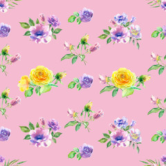 pattern with watercolor roses