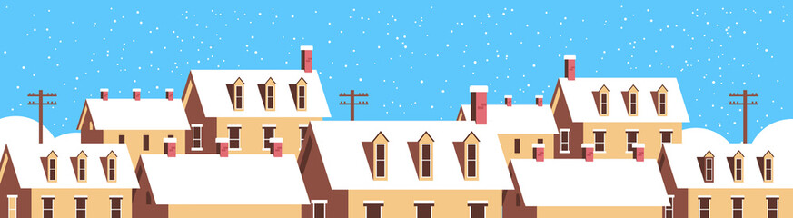 Winter houses with snow on roofs snowy