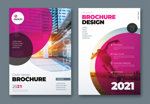 Business Report Cover Layout Set with Purple Circle Elements