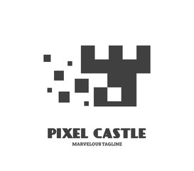 pixel castle abstract logo. Isolated Vector Illustration