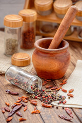 Spices and Wooden Spice Grinder