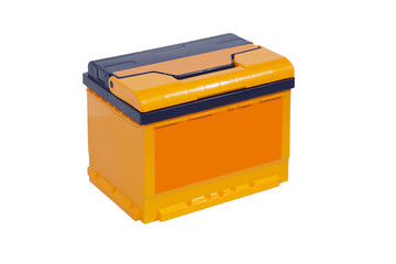 Lead-acid battery on a white background for a car