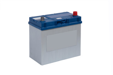 Lead-acid battery on a white background for a car