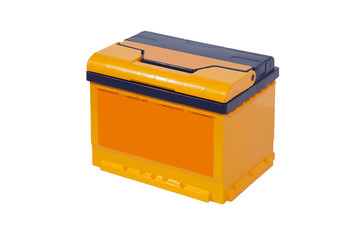 Lead-acid battery on a white background for a car