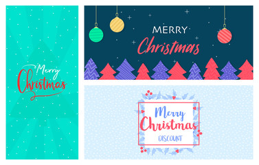 Merry Christmas DL cover Flyer Banner poster template vector illustration offer holiday greeting card pack set © Maxchered
