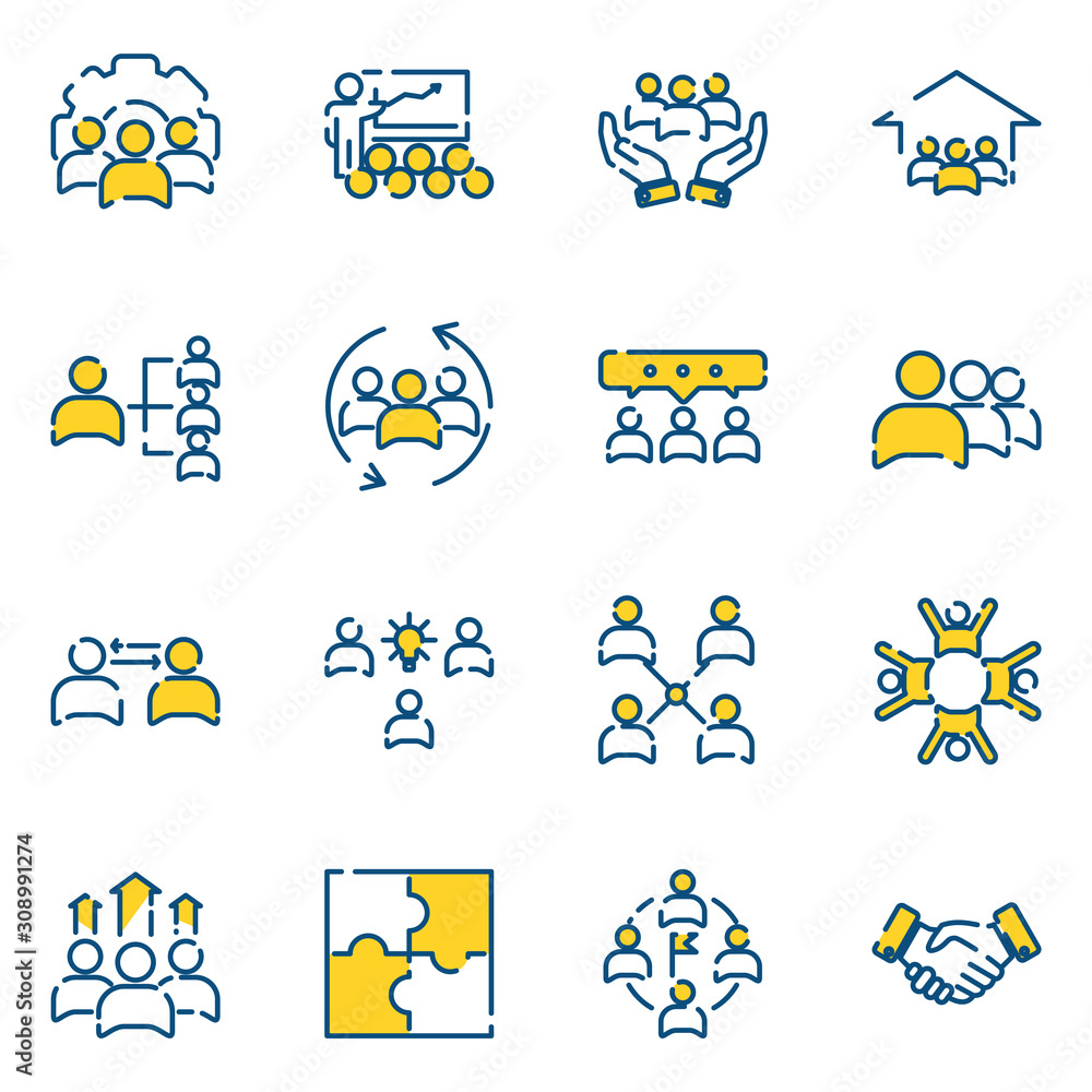 Leinwandbilder team work set icon template color editable. meeting and more pack symbol vector sign isolated on whi