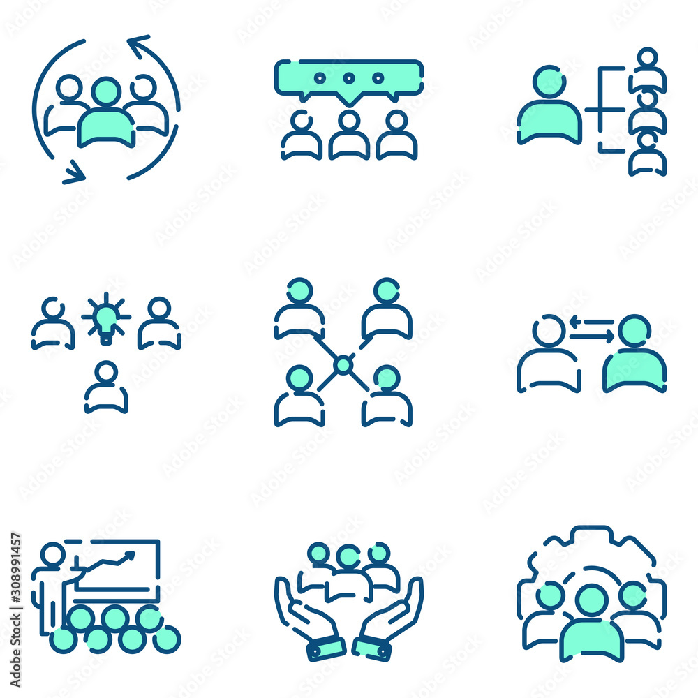Fototapete team work set icon template color editable. meeting and more pack symbol vector sign isolated on whi