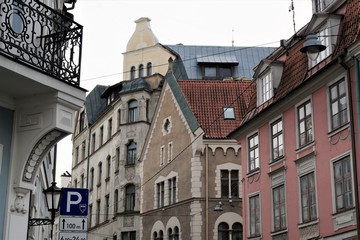 Riga, Latvia, November 2019. Beautiful medieval architecture of the center of the capital of the...