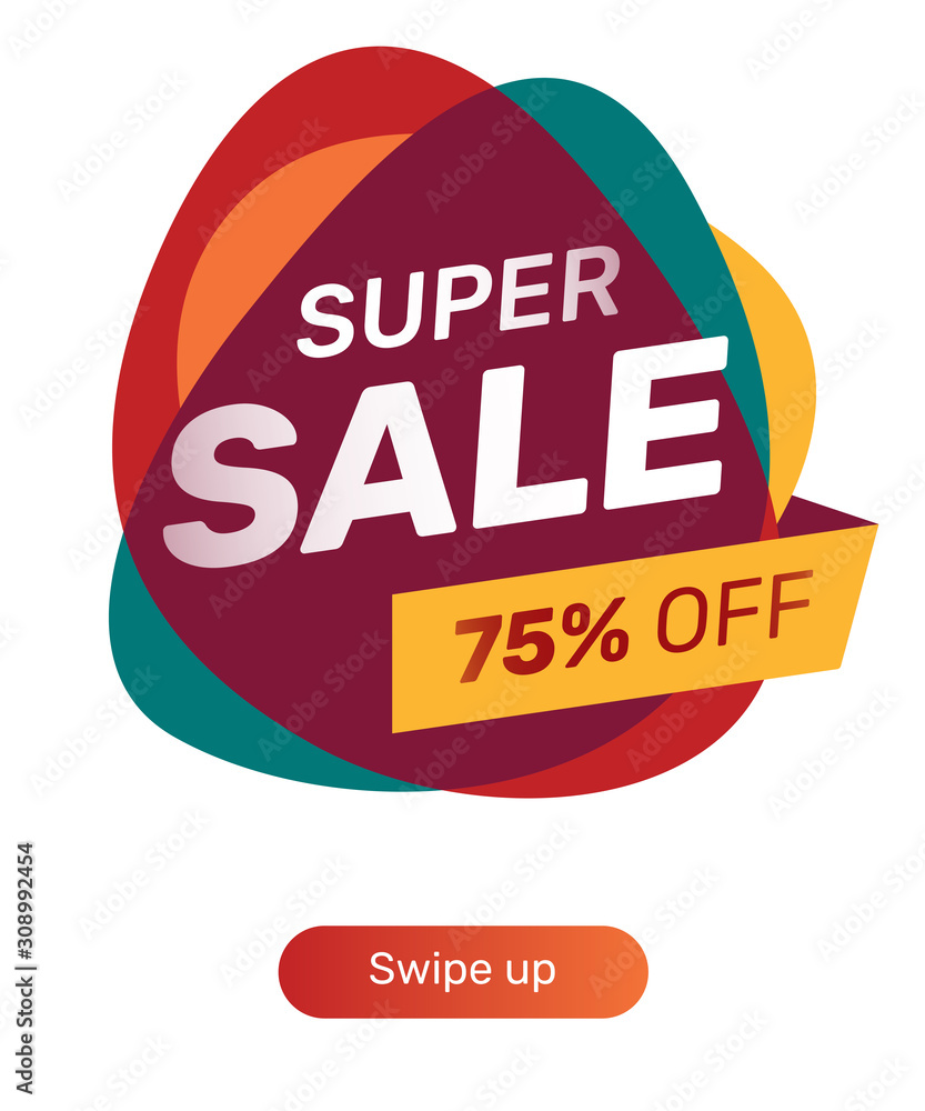 Aufkleber contrast flowy forms for sale announcement. flowing soft forms, triangular shapes, swipe up button. 