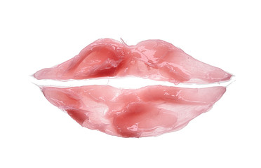 Smears and texture of pink cosmetic gel isolated on white background