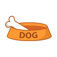 Bowl for a dog with a bone. Bowl for pet food. Flat illustration vector.