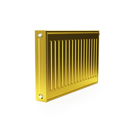 heating radiator with radiator thermostatic valve on the wall, 3D rendering