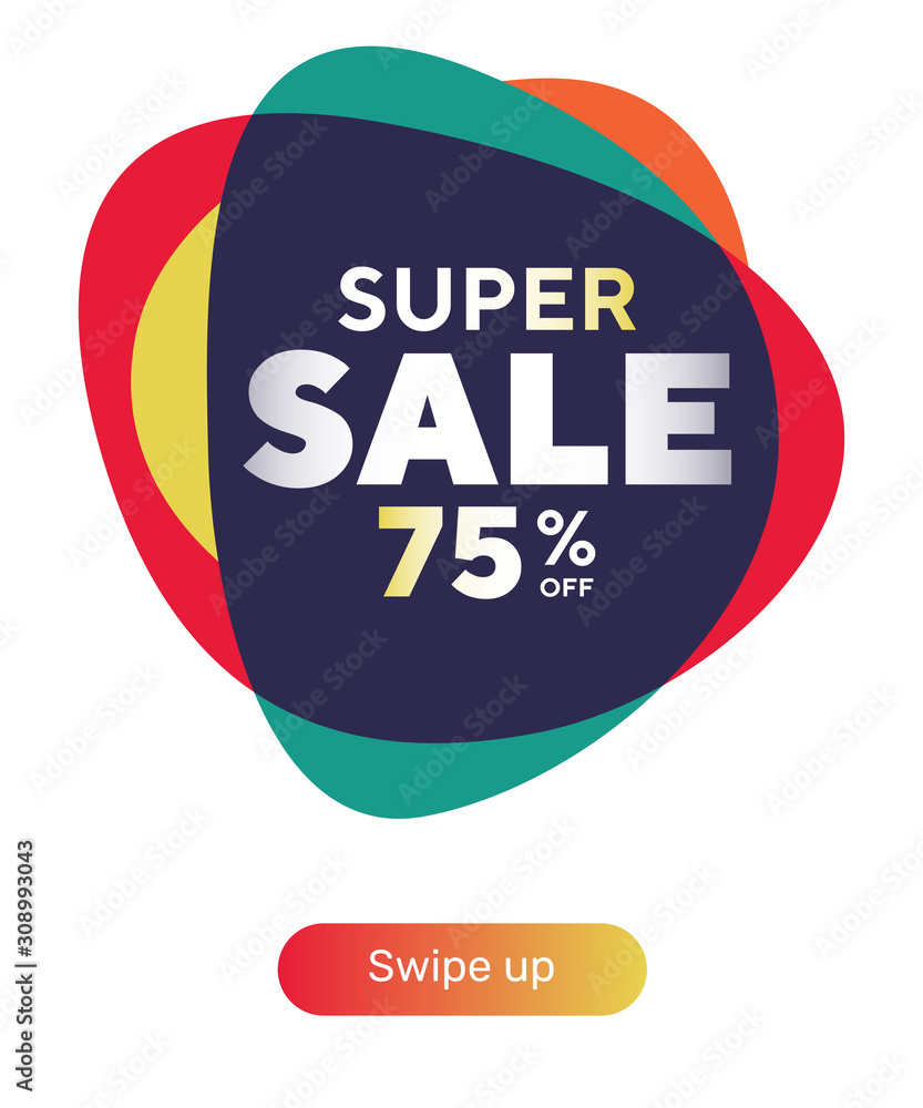 Poster vivid triangular shapes for sale banner. flowing soft forms, triangular shapes, swipe up button. con