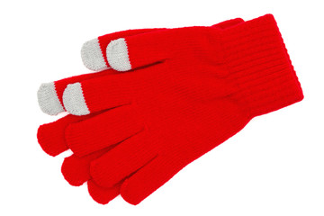 Red and gray tech touchscreen winter gloves