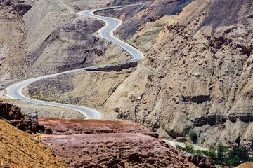 Mountain road serpentine among mountains near Ma'in Hot Springs, Jordan