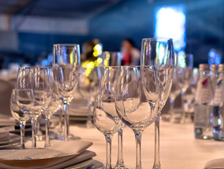 Christmas And New Year Holiday Table Setting with Champagne.
