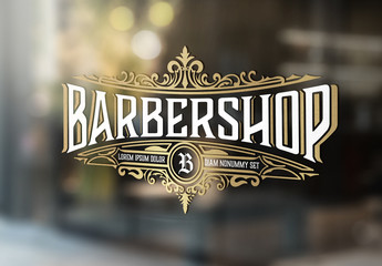 Vintage Barber Shop Logo with Floral Elements