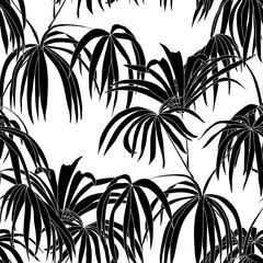 Seamless tropical pattern with leaves. Graphic vector background.