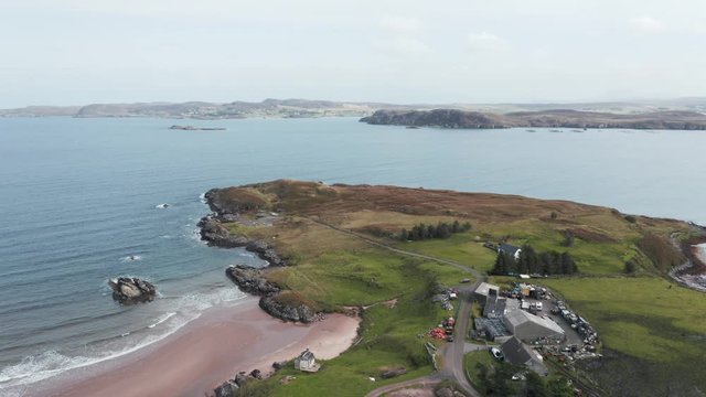 Aerial View over Coast of Northwest Highlands in Scotland