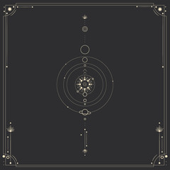 Vector illustration set of moon phases. Different stages of moonlight activity in vintage engraving style. Zodiac Signs