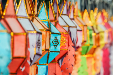 Naklejka premium Paper lantern in lanna style in Chiangmai, Thailand