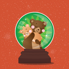 Christmas holiday bowl with mom and baby bears on red background