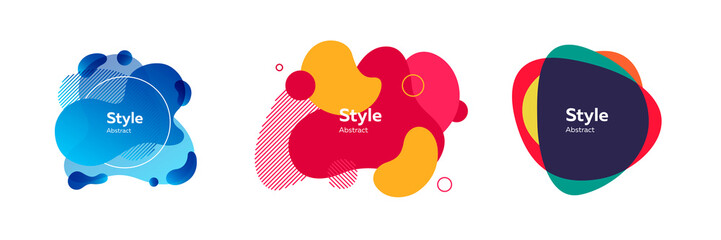 Set of abstract colorful wavy modern graphic shapes. Dynamical forms, flowing liquid shapes, wavy line. Trendy design for banners, flyers, presentation slides. Vector illustration