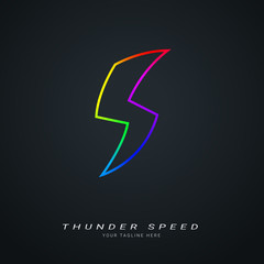 Rainbow Outline Thunder sign. Isolated Vector Illustration