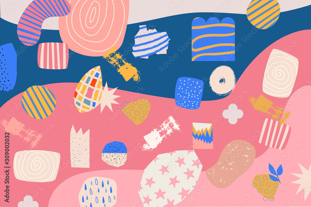 Poster modern and stylish abstract digital background with different shapes and line arts.