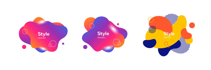 Set of spots with dynamic flowing colors. Design template for logo, flyer or presentation. Abstract form dynamic composition. Modern style vector illustration