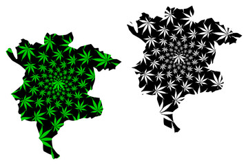 Msila Province (Provinces of Algeria, Peoples Democratic Republic of Algeria) map is designed cannabis leaf green and black, Msila (M'sila or MSila) map made of marijuana (marihuana,THC) foliage....