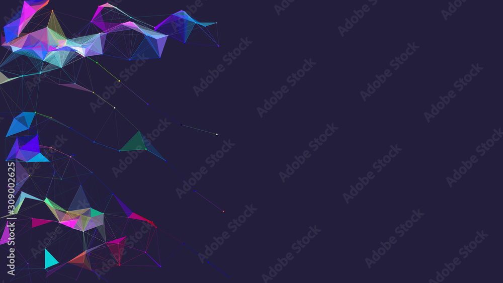 Poster Colored polygonal space. Connection dots and lines structure. Digital background. Triangular futuristic business wallpaper. Vector Illustration