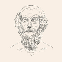 Bust of the ancient Greek writer Homer. Hand drawing sketch.