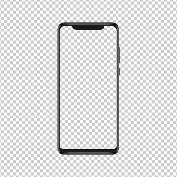 Realistic smartphone with blank screen. Smartphone mockup isolated on transparent background. Vector illustration.