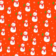 Winter holidays seamless background with snowmen. Wrapping paper vector design