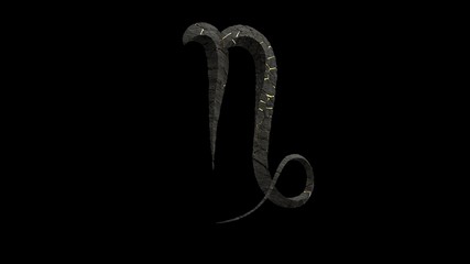 Rock stone zodiac sign isolated on black background. 3d render of capricorn symbol
