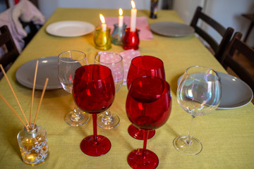 wine glasses placed on table
