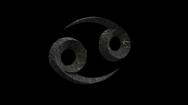 Rock stone zodiac sign isolated on black background. 3d render of cancer symbol.   