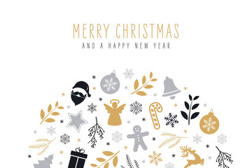 Christmas icons elements decoration bauble greeting card on white background