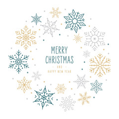 Christmas snowflakes elements ornaments decoration greeting card on isolated white background