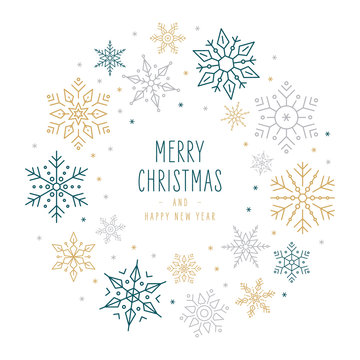 Christmas snowflakes elements ornaments decoration greeting card on isolated white background