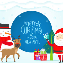 Greeting card with christmas characters. Vector template for a photo