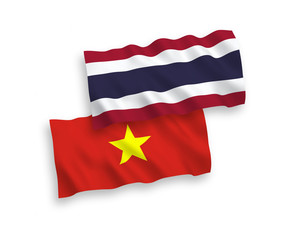Fototapeta na wymiar Flags of Thailand and Vietnam on a white background