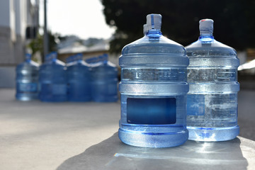 Plastic bottles on 19 liters is full natural spring water in outdoor