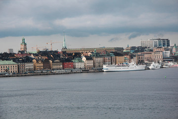 beautiful panoramic cloudy view on old town Stockholm capital of Sweden