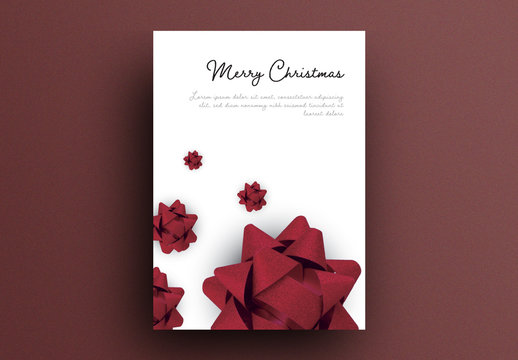 Minimalistic Christmas Card Layout with Dark Red Bows