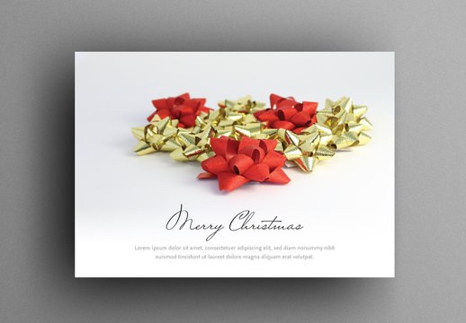 Merry Christmas Card Layout with Red and Gold Star Bows
